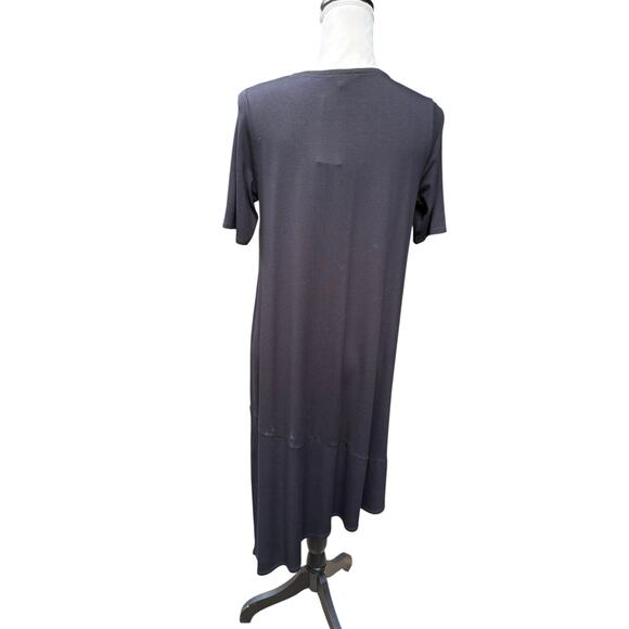 New NWT Eileen Fisher Black Round Neck Viscose Asymmetrical Midi Dress - XS - Picture 5 of 8